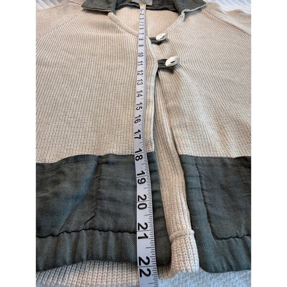 Cloda Linen Wool Cardigan Cream w/Slate Teal Trim Pockets Quiet Luxury Coastal M - Picture 5 of 7